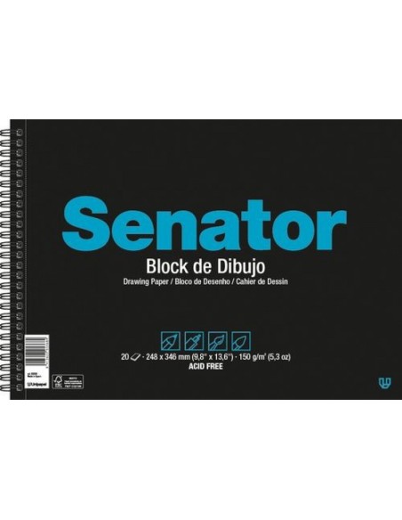 Bloc dibujo espiral senator fº prolongado 20h 150g con recuadro y microperforado